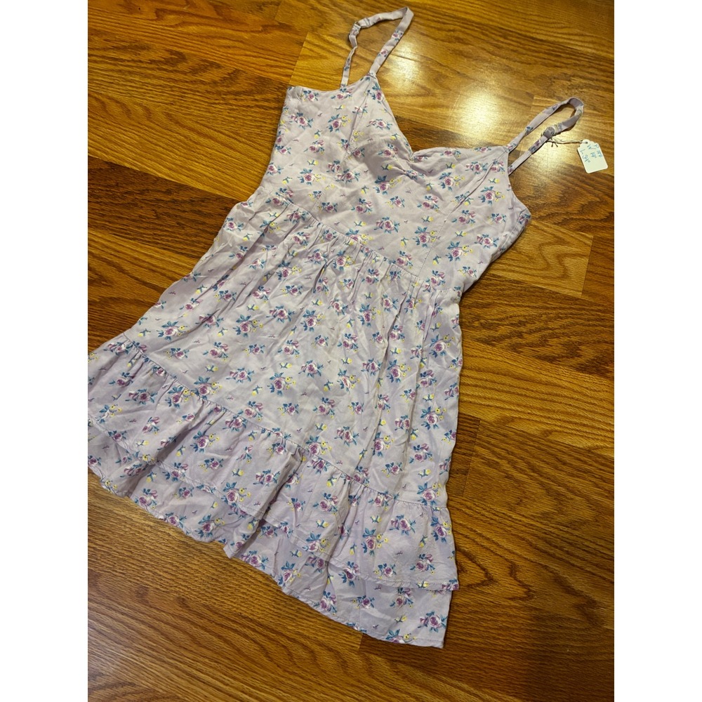 Abercrombie & Fitch Floral Tie-Back Mini Dress Cottagecore Ruffle Small Purple